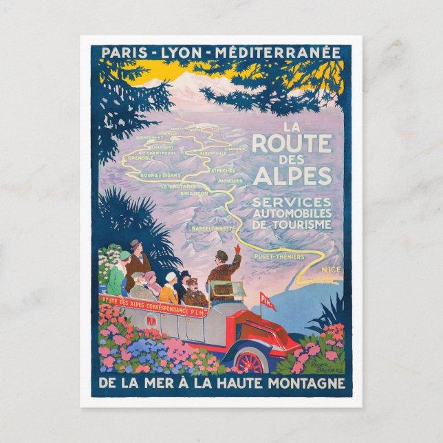 Alps route France vintage travel Postcard (Front)