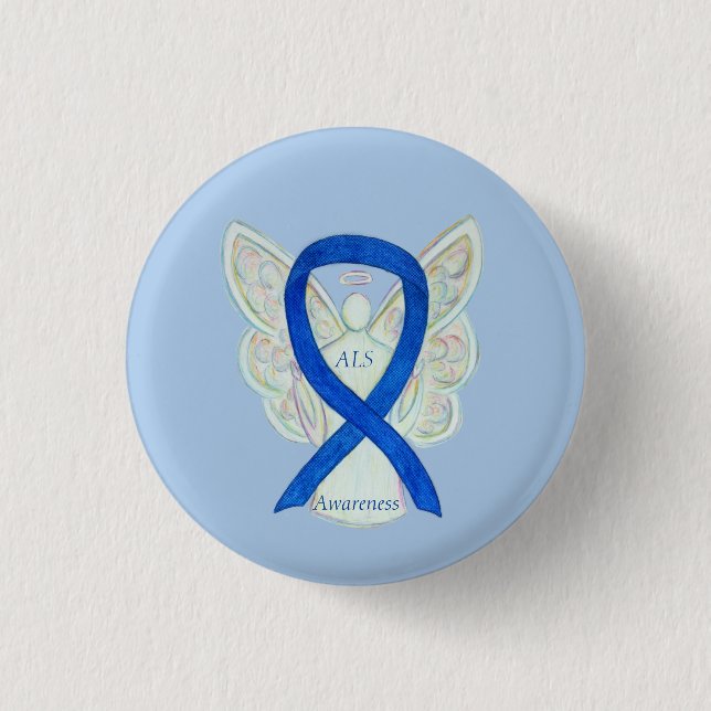 ALS Angel Awareness Ribbon Custom Art Pin (Front)