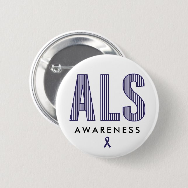 ALS Awareness Blue Ribbon 2 Inch Round Button (Front & Back)