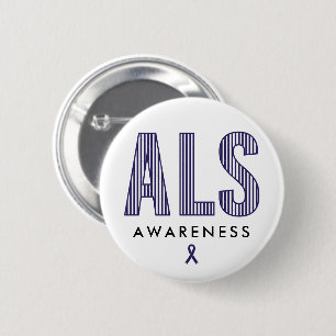 ALS Awareness Blue Ribbon 2 Inch Round Button