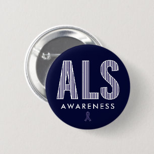 ALS Awareness Blue Ribbon 2 Inch Round Button