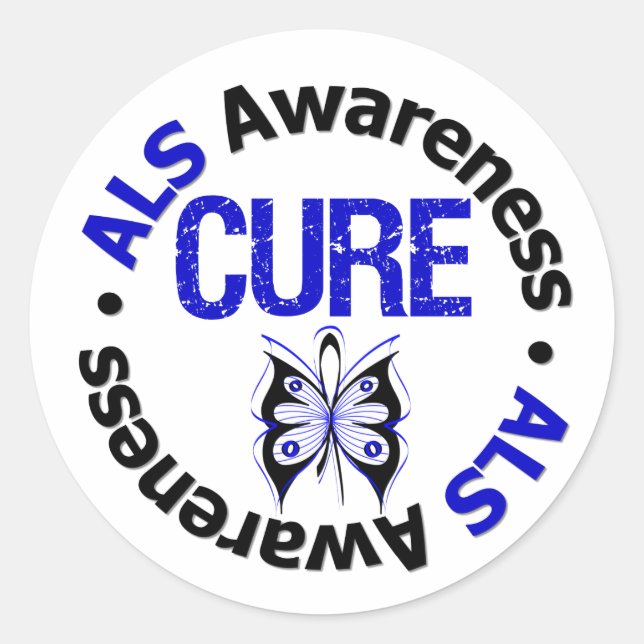 ALS Awareness CURE Butterfly Ribbon Classic Round Sticker (Front)