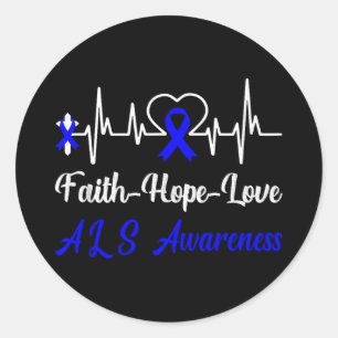 Als Awareness Heartbeat Christian Cross Faith Blue Classic Round Sticker