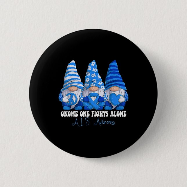 Als Awareness Month Blue Ribbon Gnomies Support  2 Inch Round Button (Front)