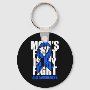 ALS Awareness Month Blue Ribbon Moms Fight May Sup Keychain