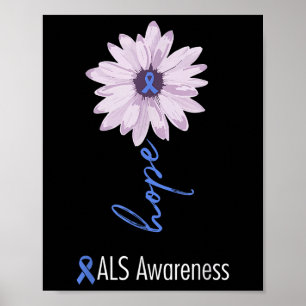 Als Awareness Month Blue Sunflower Ribbon Als Warr Poster