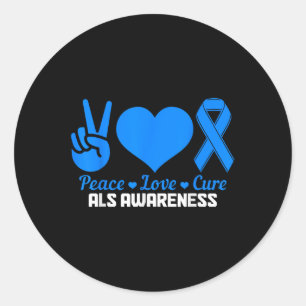 Als Awareness Month Peace Love Cure Blue Ribbon  Classic Round Sticker