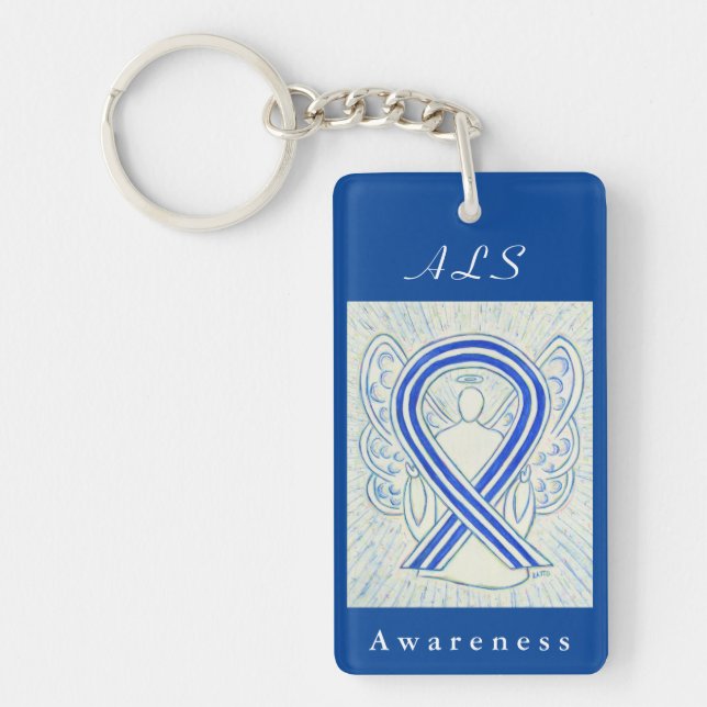 ALS Awareness Ribbon Guardian Angel Key Chain (Front)