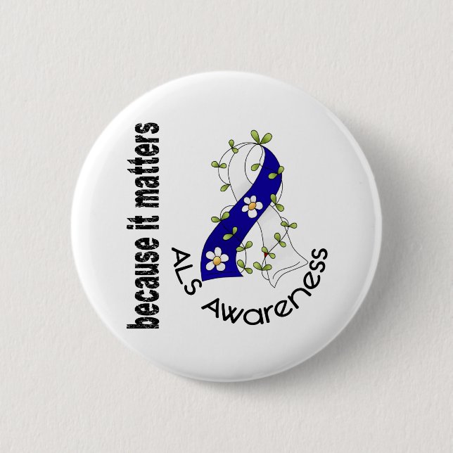 ALS Flower Ribbon 3 2 Inch Round Button (Front)