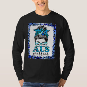 Als Warrior Leopard Messy Bun Als Awareness Month T-Shirt