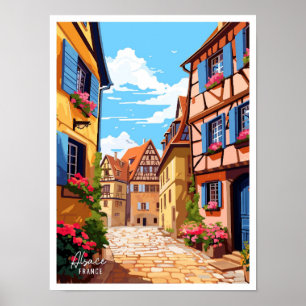 Alsace France Art Vintage Travel Illustration Poster