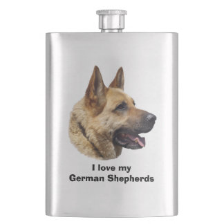 Alsatian German shepherd dog portrait Hip Flask
