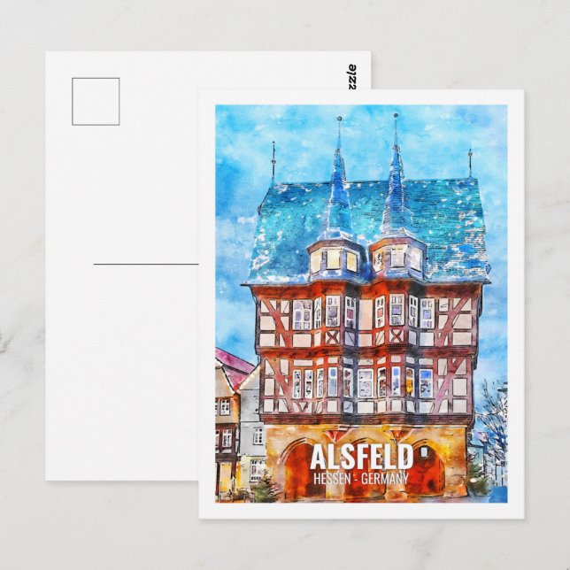 Alsfeld Hessen Germany Travel Place Watercolor Postcard (Front/Back)