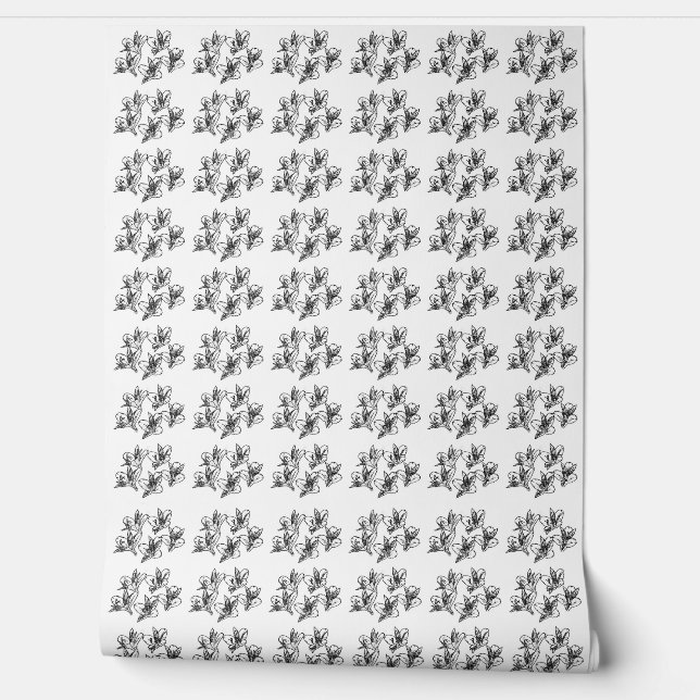 Alstroemeria flowers black and white pattern wallpaper (Unrolling)