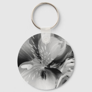 Alstroemeria Peruvian Lily Flower in Black & White Keychain