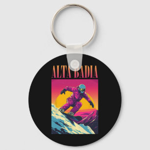 Alta Badia Italy Retro Snowboard Italia Keychain