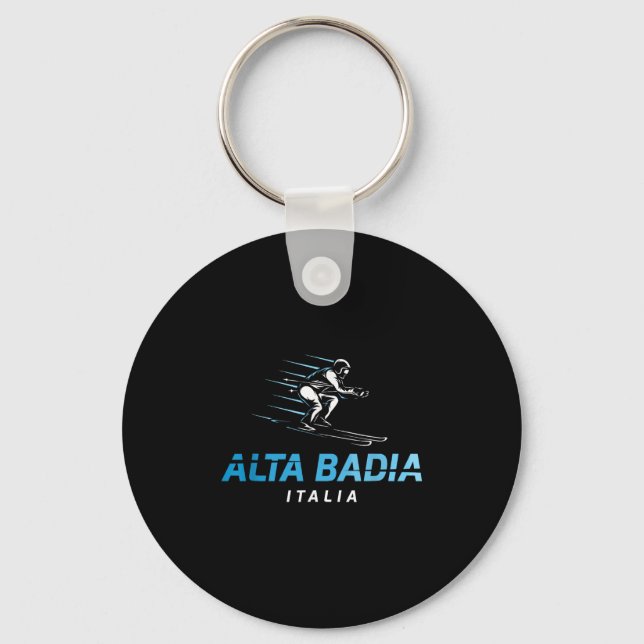 Alta Badia Italy Ski Resort Retro Skiing  Keychain (Front)