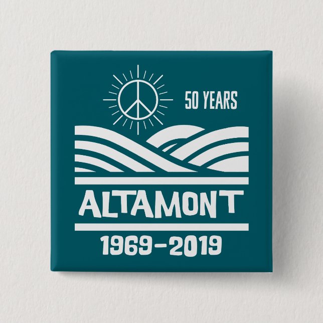 Altamont Speedway 1969-2019 50th Anniversary 2 Inch Square Button (Front)