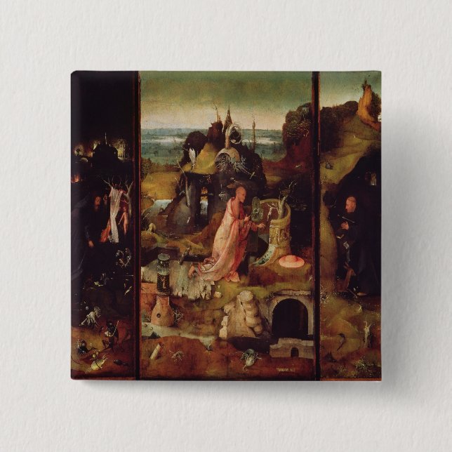 Altarpiece of the Hermits (oil on panel) 2 Inch Square Button (Front)