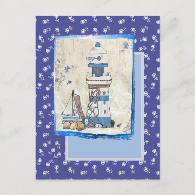 Alter Leuchtturm mit Blumen Postcard (Front)