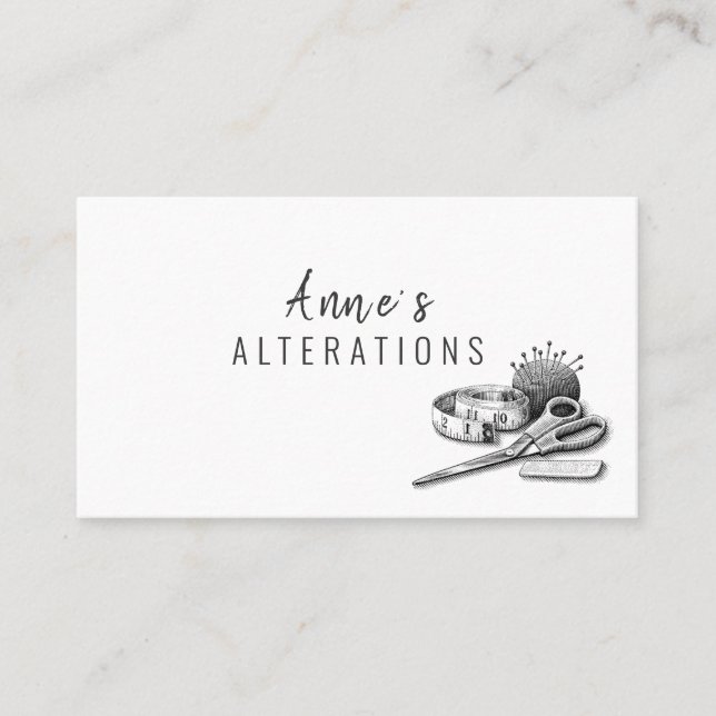Alterations Tailoring, Seamstress, Tailor Business Card (Front)