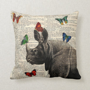 Altered Art Rhinoceros Butterflies Throw Pillow