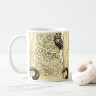 Altered art Voynich Manuscript pages snake owl Coffee Mug