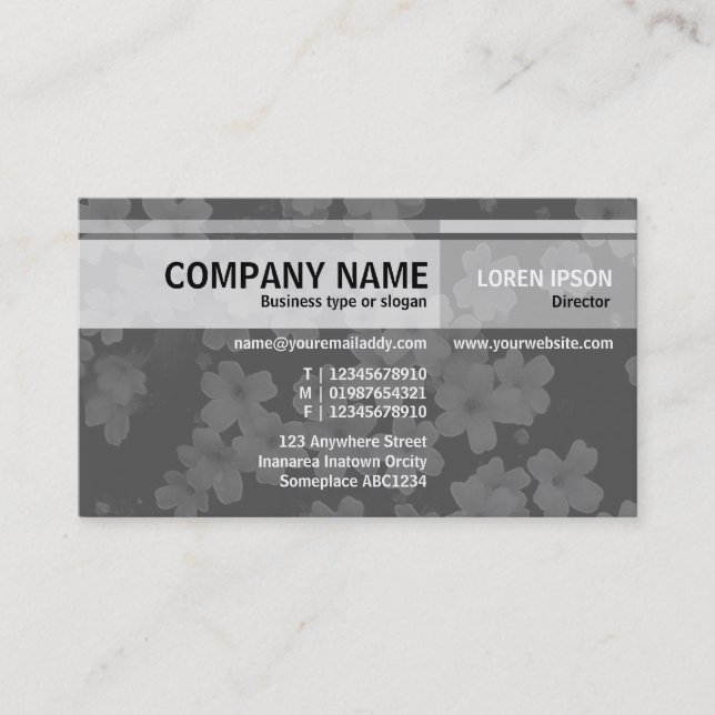 Alternate Tones - Flowers - Grey Business Card (Front)