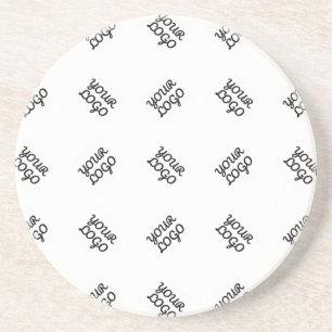 Alternating Business Logo or Image Pattern White Coaster