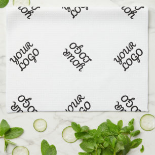 Alternating Business Logo or Image Pattern White Kitchen Towel