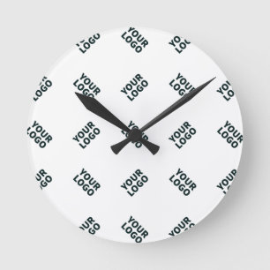 Alternating Business Logo or Image Pattern White Round Clock