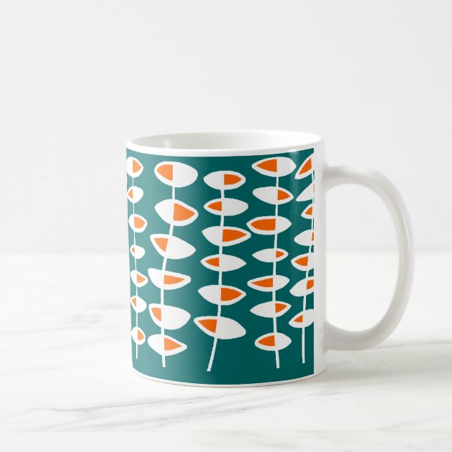 Alternating Leaf - White & Orange on Teal 006666 Coffee Mug (Right)