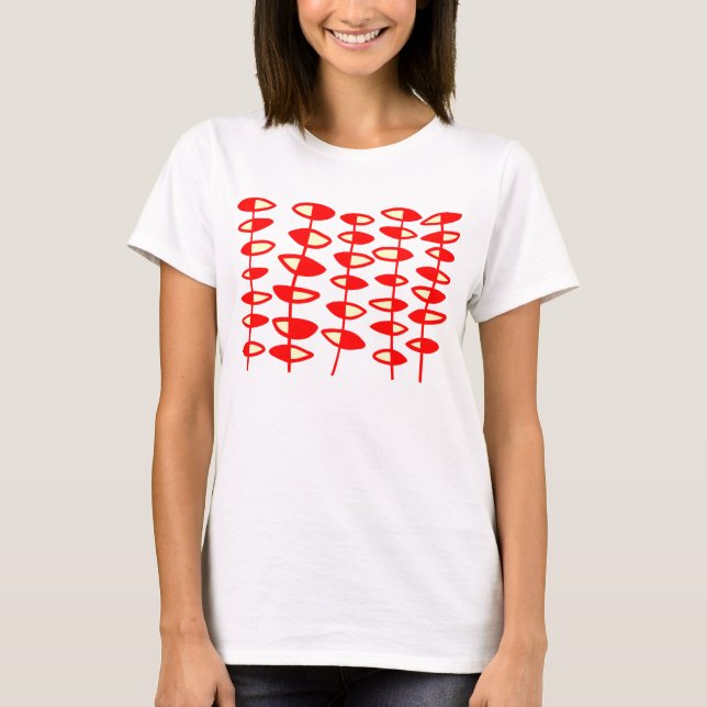 Alternating Leaves Abstract - Red and Cream T-Shirt (Front)