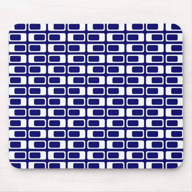 Alternating Rectangles (White with Dark Blue) Mouse Pad (Front)