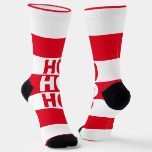 Alternating Square HO HO HO Red Striped  Socks