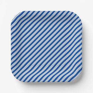 Alternating Width Blue and White Striped Paper Plate