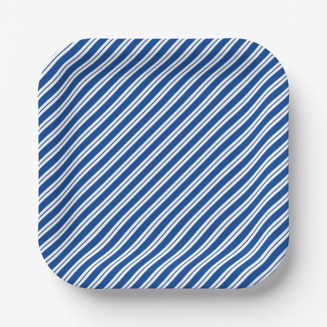 Alternating Width Blue and White Striped Paper Plate (Front)