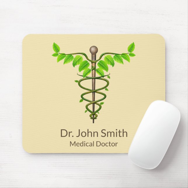Alternative Medical Caduceus Green Leaves Beige Mouse Pad (With Mouse)