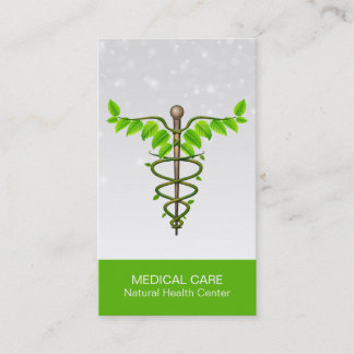 Alternative Medical Caduceus Green Leaves White Business Card