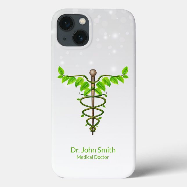 Alternative Medical Caduceus Green Leaves White Case-Mate iPhone Case (Back)