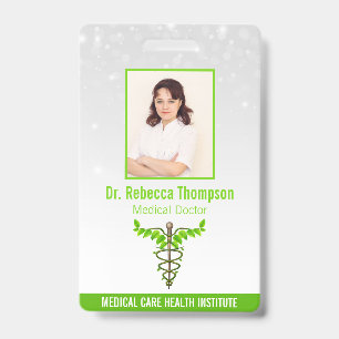 Alternative Medical Caduceus Green Leaves White ID Badge