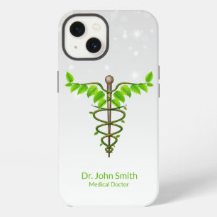 Alternative Medical Caduceus Green Leaves White iPhone 13 Case