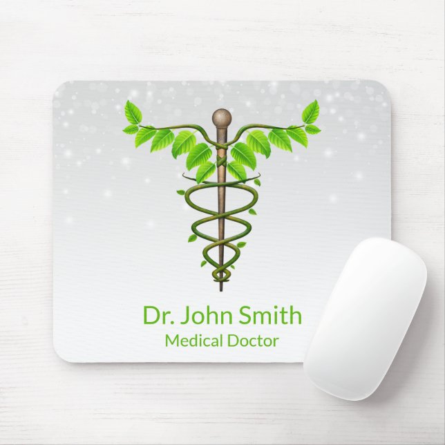Alternative Medical Caduceus Green Leaves White Mouse Pad (With Mouse)