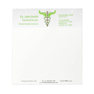 Alternative Medical Caduceus Green Leaves White Notepad
