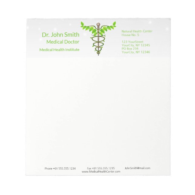 Alternative Medical Caduceus Green Leaves White Notepad (Front)