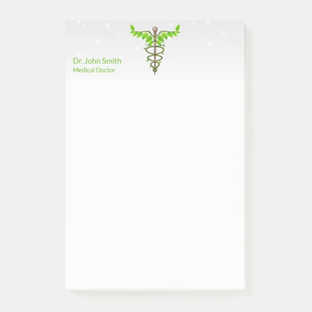 Alternative Medical Caduceus Green Leaves White Post-it Notes (Front)