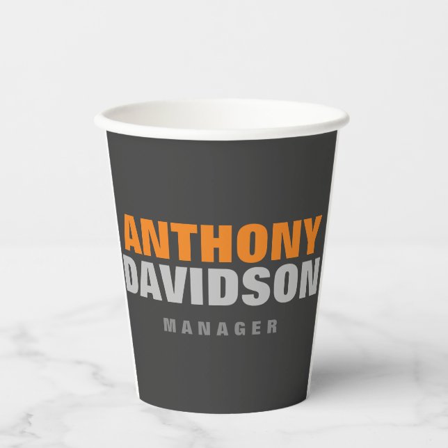 Alternative Perfect Size Grey Orange Bold Text Paper Cups (Front)