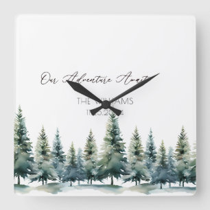 Alternative Wedding Guest Book Pine Trees Square Wall Clock
