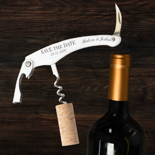 Alternative White Elegant Wedding Save The Date Corkscrew