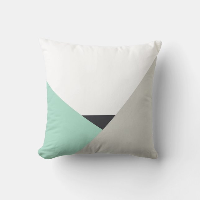 Althea Mint & Grey Abstract Colour Block Pillow (Front)